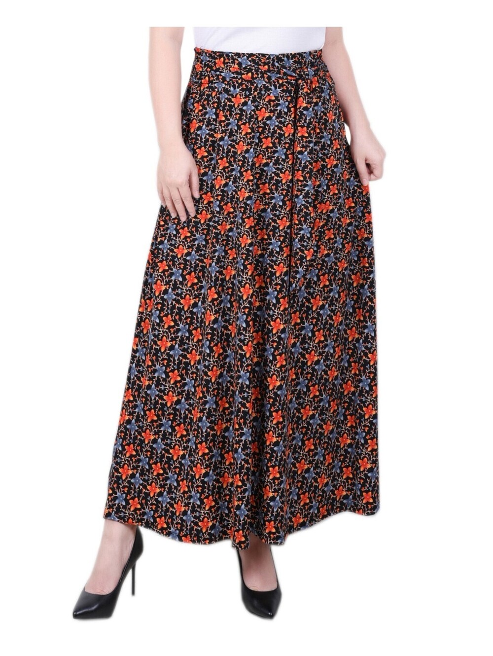 NY Collection Petite Maxi Skirt Black Orange Floral PL